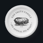 Vintage Style | Pig Roast Event | Family Hog Roast Paper Plates<br><div class="desc">Customizable pig roast paper plates for your next party or event featuring a vintage style pig drawing surrounded by your unique details. A great table piece of table decor for your family barbeque event.</div>