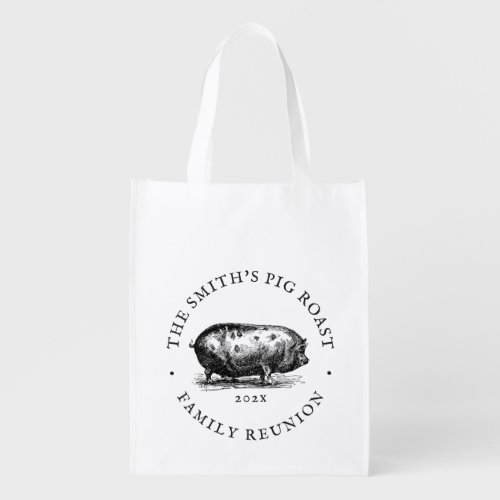 Vintage Style  Pig Roast Event  Family Reunion Grocery Bag
