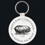 Vintage Style | Pig Roast Event | Family Reunion Keychain<br><div class="desc">Customizable pig roast button keychains for your next party or event featuring a vintage style pig drawing surrounded by your unique details. A great takeaway souvenir for a family reunion or big pig roast event.</div>