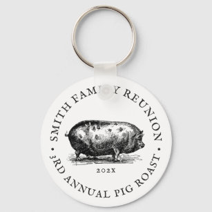 Vintage Style   Pig Roast Event   Family Reunion Keychain