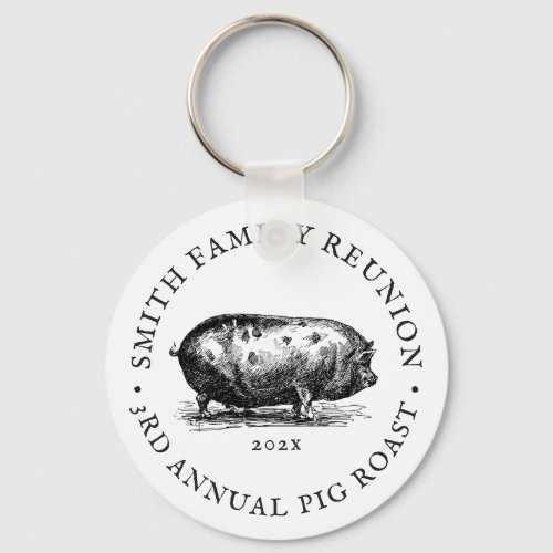 Vintage Style  Pig Roast Event  Family Reunion Keychain