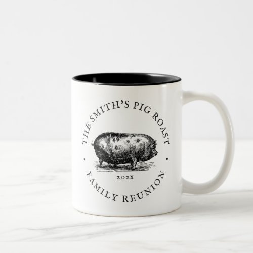 Vintage Style  Pig Roast Event  Family Reunion Two_Tone Coffee Mug