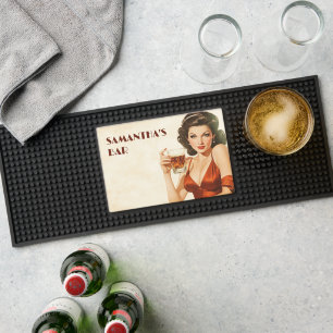 Vintage Style Pin-up Girl Custom Name Whiskey Bar Mat