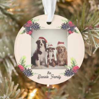 Vintage Style Pine Cone & Berries Christmas Photo  Ornament