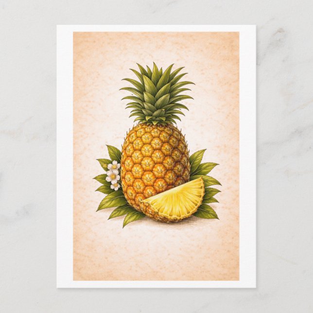 Vintage-Style Pineapple Botanical Illustration Postcard (Front)