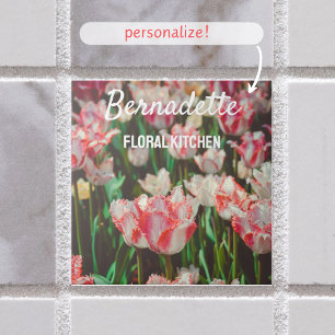 Vintage style pink fringed tulips ceramic tile