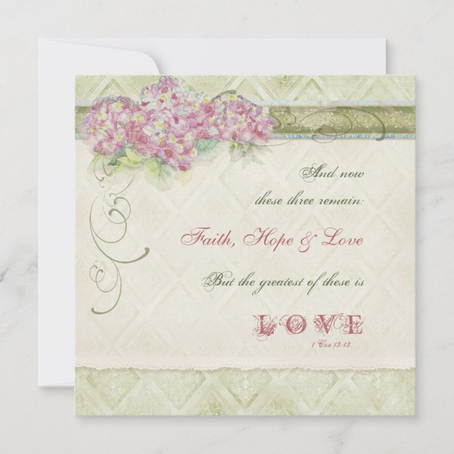 Vintage Style Pink Hydrangea - Wedding Invitation (Front)