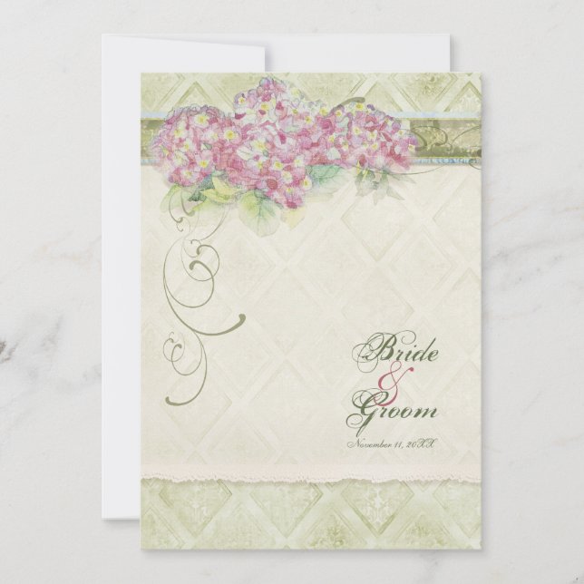 Vintage Style Pink Hydrangea - Wedding Invitation (Front)