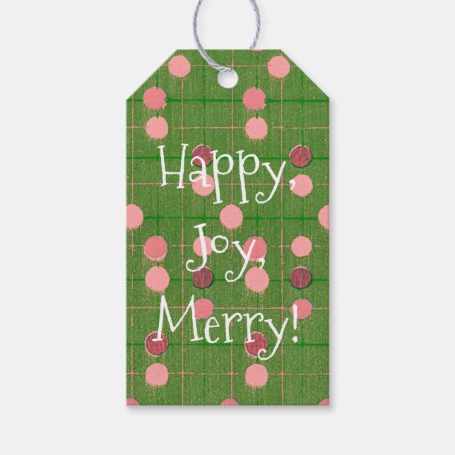 Vintage Style Pink Polka Dot Green Gift Tag (Front)
