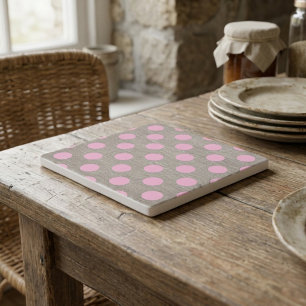 Vintage Style Pink Polka Dots on Burlap Trivet