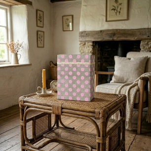 Vintage Style Pink Polka Dots on Burlap Wrapping Paper
