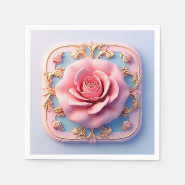 Vintage Style Pink Rose Napkins (Front)