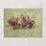 Vintage Style Pink Roses and Boat Postcard