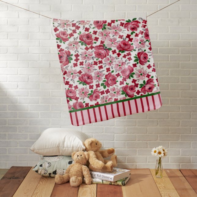 Vintage Style Pink Roses Baby Blanket (In Situ)