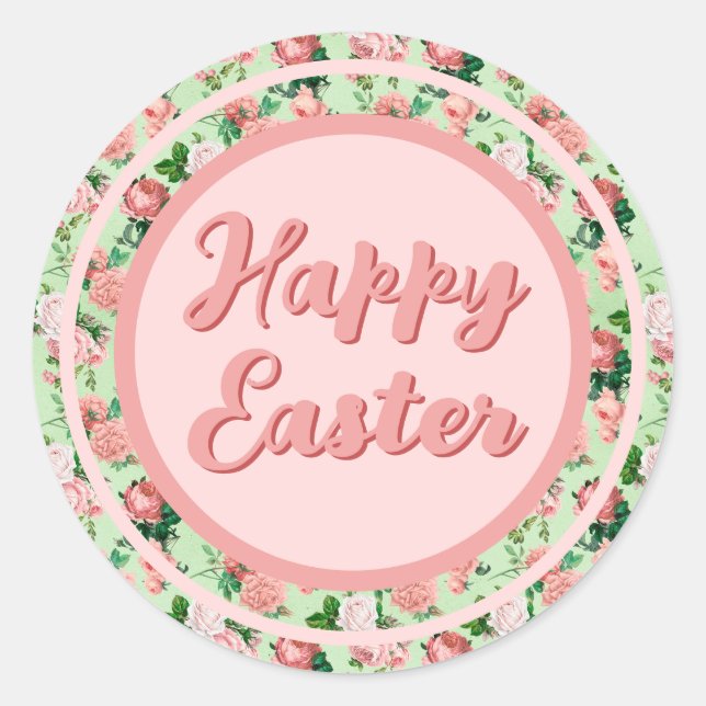 Vintage Style Pink Roses Classic Round Sticker (Front)