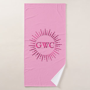 Vintage Style Pink Sun Burst Custom Monogram Bath Towel