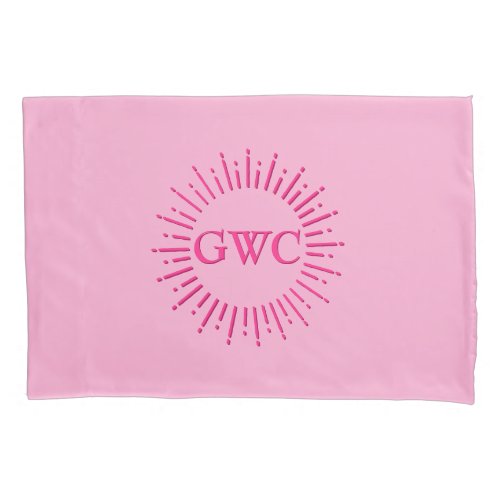 Vintage Style Pink Sun Burst  Custom Monogram Pillow Case