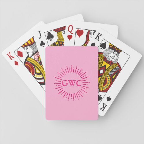 Vintage Style Pink Sun Burst  Custom Monogram Poker Cards