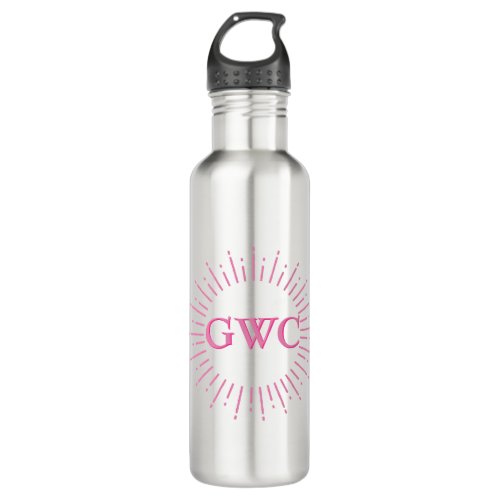 Vintage Style Pink Sun Burst  Custom Monogram Stainless Steel Water Bottle