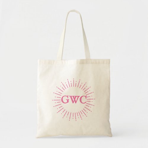 Vintage Style Pink Sun Burst  Custom Monogram Tote Bag