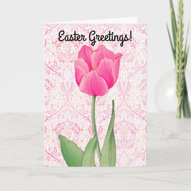 Vintage Style Pink Tulip Easter Card (Front)