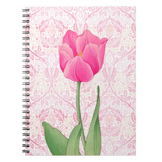 Vintage Style Pink Tulip Journal Notebook (Front)