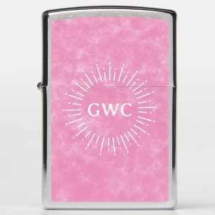 Vintage Style Pink Watercolor Sunburst Monogram Zippo Lighter