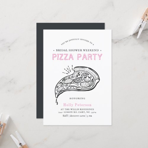 Vintage Style Pizza Party  Bridal Shower Pinks In Invitation