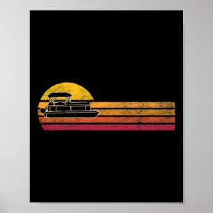Vintage Style Pontoon Boat Silhouette Retro Boatin Poster