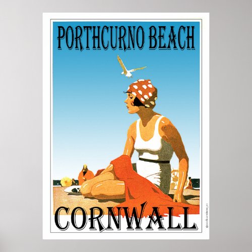 Vintage style Porthcurno Beach Poster