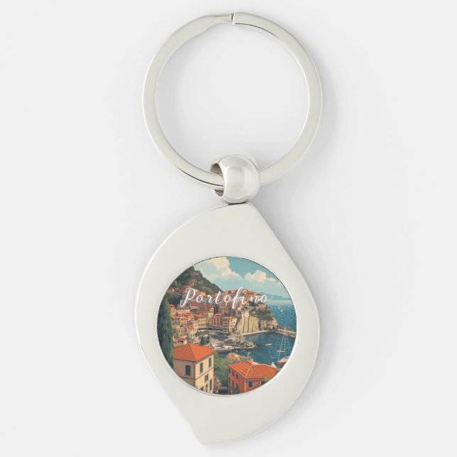 Vintage Style Portofino Genova Italy Keychain (Front)