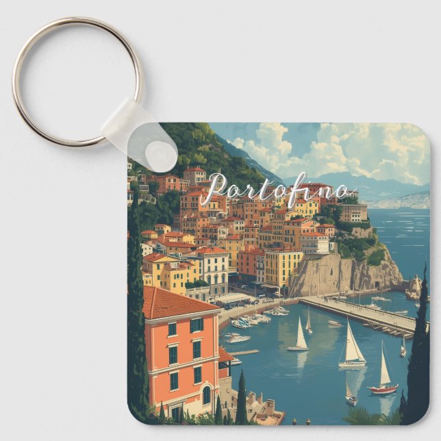 Vintage Style Portofino Genova Italy Keychain (Front)