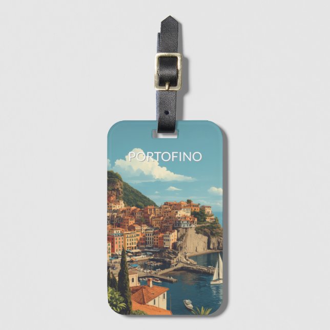 Vintage Style Portofino Genova Italy Luggage Tag (Front Vertical)