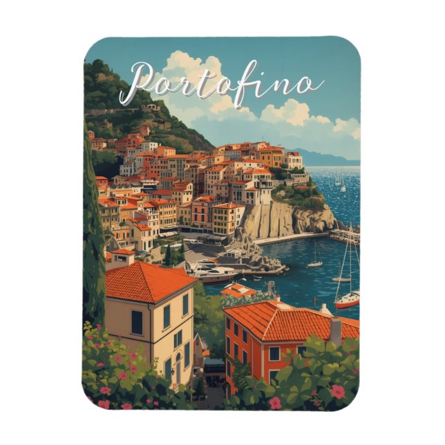Vintage Style Portofino Genova Italy Magnet (Vertical)