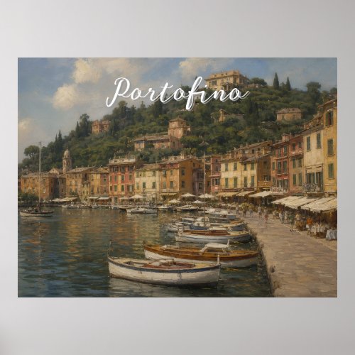 Vintage Style Portofino Genova Italy Poster