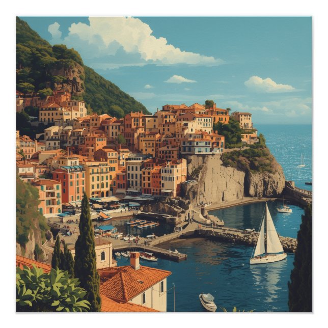 Vintage Style Portofino Genova Italy Poster (Front)