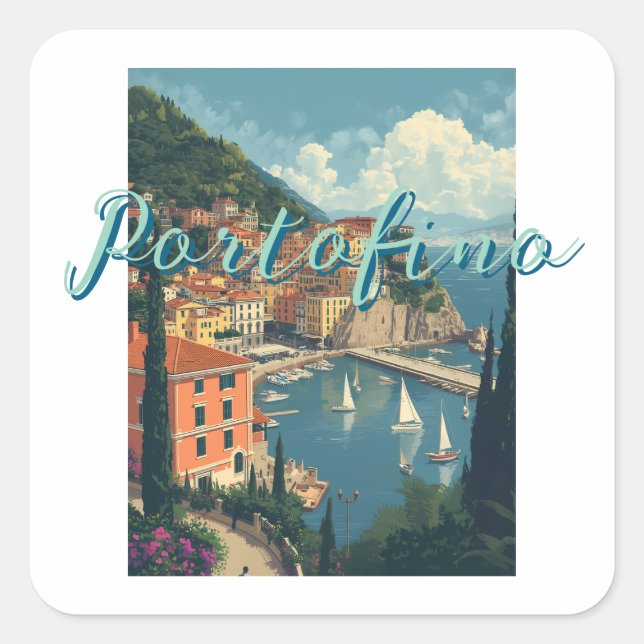 Vintage Style Portofino Genova Italy Square Sticker (Front)