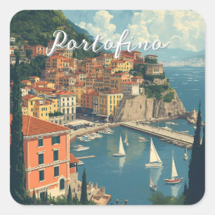 Vintage Style Portofino Genova Italy Square Sticker