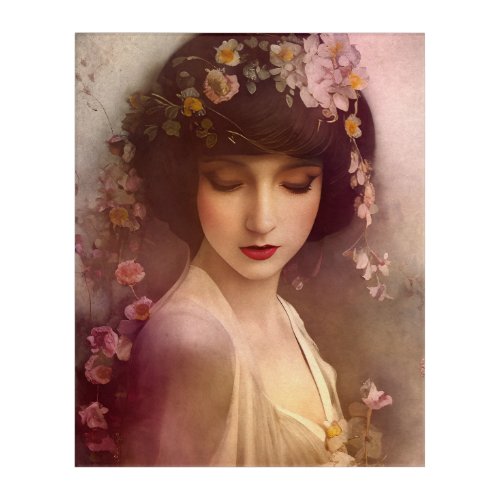 Vintage Style Portrait of Beautiful Floral Woman Acrylic Print