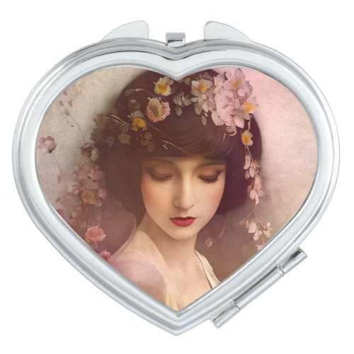 Vintage Style Portrait of Beautiful Floral Woman Compact Mirror