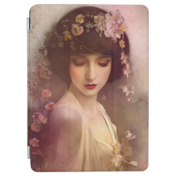 Vintage Style Portrait of Beautiful Floral Woman iPad Air Cover