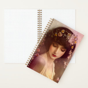Vintage Style Portrait of Beautiful Floral Woman Notebook