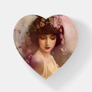Vintage Style Portrait of Beautiful Floral Woman Paperweight