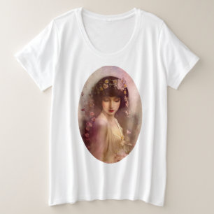 Vintage Style Portrait of Beautiful Floral Woman Plus Size T-Shirt