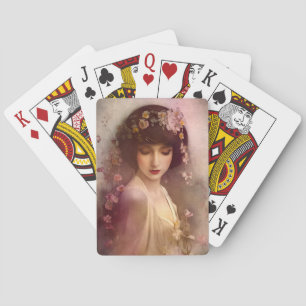 Vintage Style Portrait of Beautiful Floral Woman Poker Cards