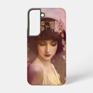 Vintage Style Portrait of Beautiful Floral Woman Samsung Galaxy S22 Case