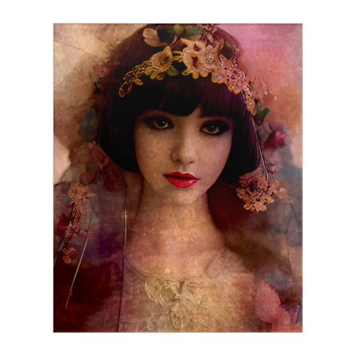 Vintage Style Portrait of Beautiful Woman in Pink Acrylic Print