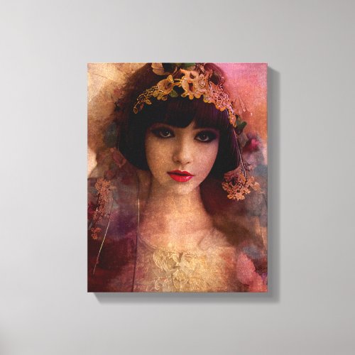 Vintage Style Portrait of Beautiful Woman in Pink Canvas Print