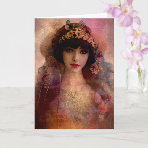 Vintage Style Portrait of Beautiful Woman in Pink Card