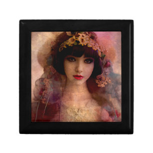 Vintage Style Portrait of Beautiful Woman in Pink Gift Box